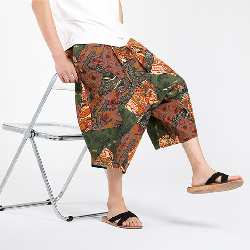 Buddha Stones Sommerliche Boho-Caprihose mit Kordelzug, abstraktem geometrischem Muster und Tasche - image 7