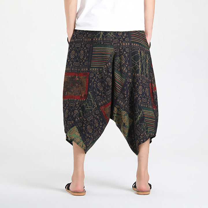 Buddha Stones Sommerliche Boho-Caprihose mit Kordelzug, abstraktem geometrischem Muster und Tasche - image 12