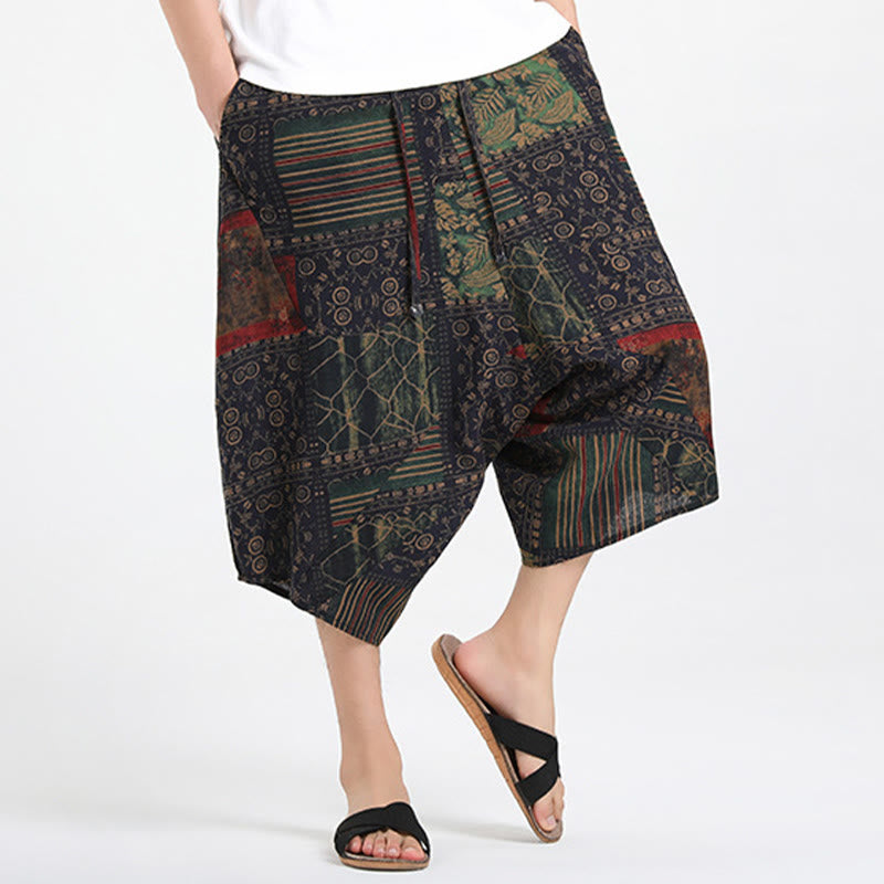 Buddha Stones Sommerliche Boho-Caprihose mit Kordelzug, abstraktem geometrischem Muster und Tasche - image 13
