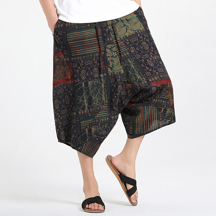 Buddha Stones Sommerliche Boho-Caprihose mit Kordelzug, abstraktem geometrischem Muster und Tasche - image 13