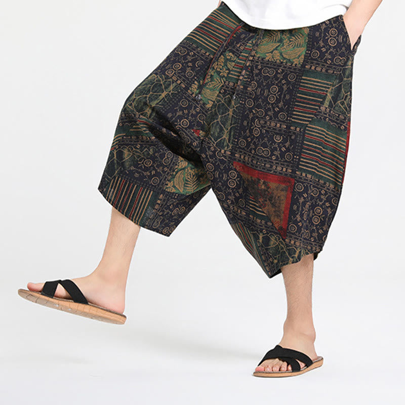Buddha Stones Sommerliche Boho-Caprihose mit Kordelzug, abstraktem geometrischem Muster und Tasche - image 15
