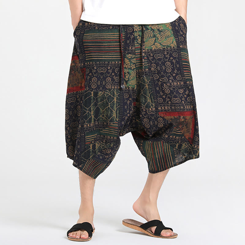Buddha Stones Sommerliche Boho-Caprihose mit Kordelzug, abstraktem geometrischem Muster und Tasche - image 10
