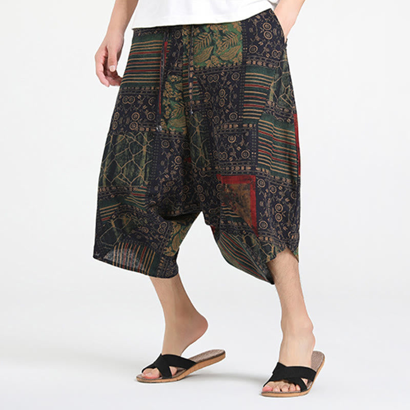 Buddha Stones Sommerliche Boho-Caprihose mit Kordelzug, abstraktem geometrischem Muster und Tasche - image 11