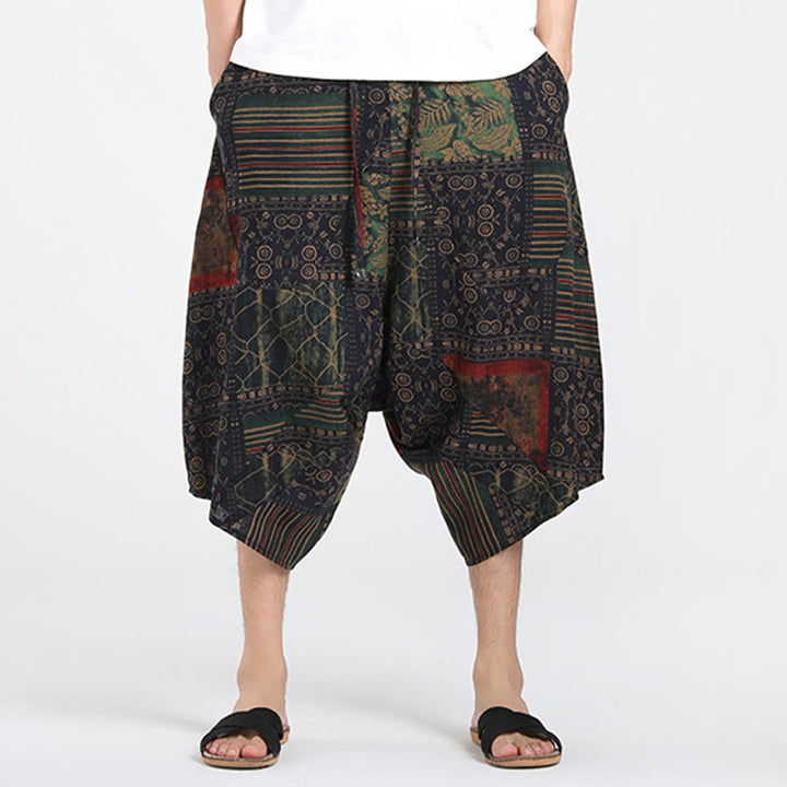 Buddha Stones Sommerliche Boho-Caprihose mit Kordelzug, abstraktem geometrischem Muster und Tasche - image 9