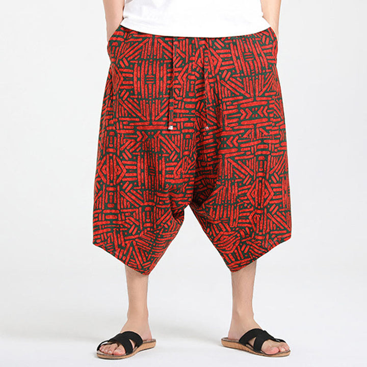 Buddha Stones Sommerliche Boho-Caprihose mit Kordelzug, abstraktem geometrischem Muster und Tasche - image 17