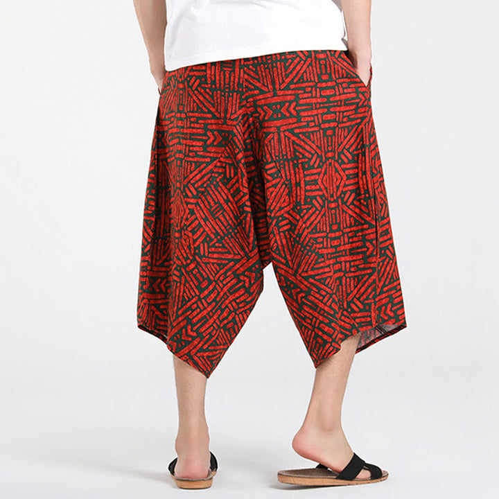 Buddha Stones Sommerliche Boho-Caprihose mit Kordelzug, abstraktem geometrischem Muster und Tasche - image 19