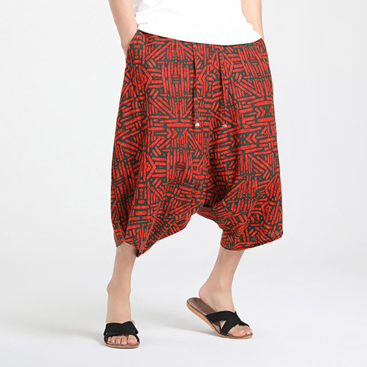 Buddha Stones Sommerliche Boho-Caprihose mit Kordelzug, abstraktem geometrischem Muster und Tasche - image 18
