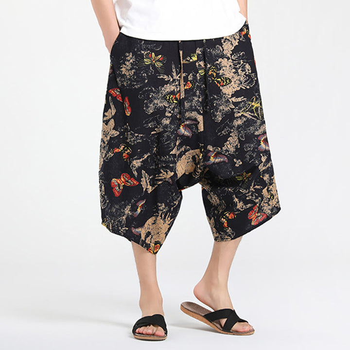 Buddha Stones Sommerliche Boho-Caprihose mit Kordelzug, abstraktem geometrischem Muster und Tasche - image 25