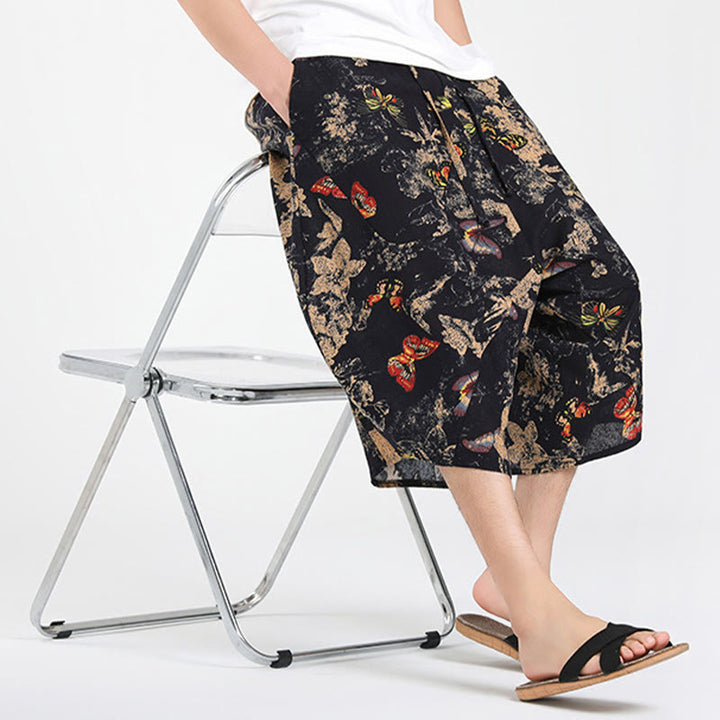 Buddha Stones Sommerliche Boho-Caprihose mit Kordelzug, abstraktem geometrischem Muster und Tasche - image 30