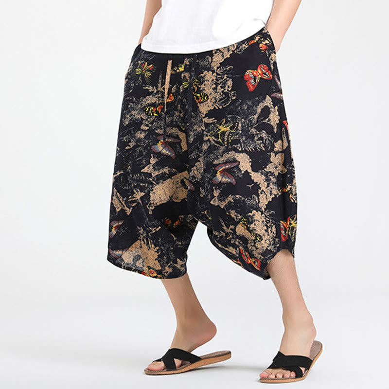 Buddha Stones Sommerliche Boho-Caprihose mit Kordelzug, abstraktem geometrischem Muster und Tasche - image 29