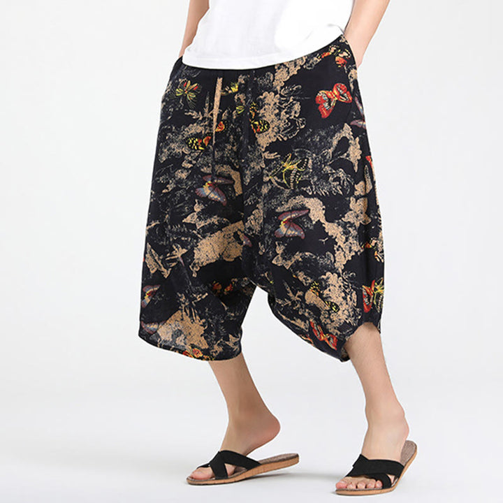 Buddha Stones Sommerliche Boho-Caprihose mit Kordelzug, abstraktem geometrischem Muster und Tasche - image 29