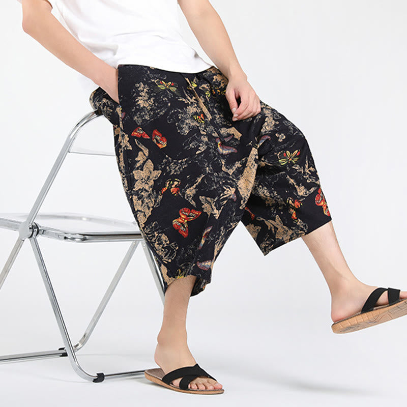 Buddha Stones Sommerliche Boho-Caprihose mit Kordelzug, abstraktem geometrischem Muster und Tasche - image 31