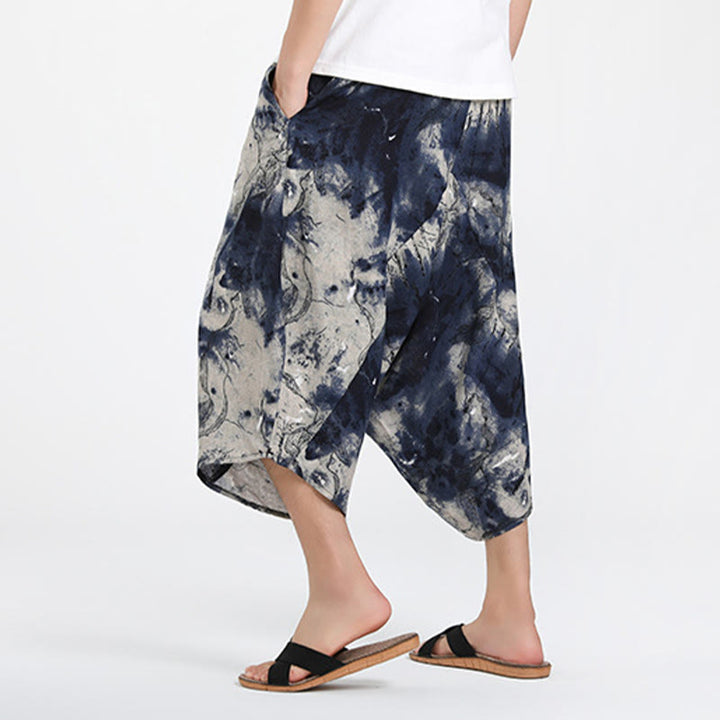 Buddha Stones Sommerliche Boho-Caprihose mit Kordelzug, abstraktem geometrischem Muster und Tasche - image 36