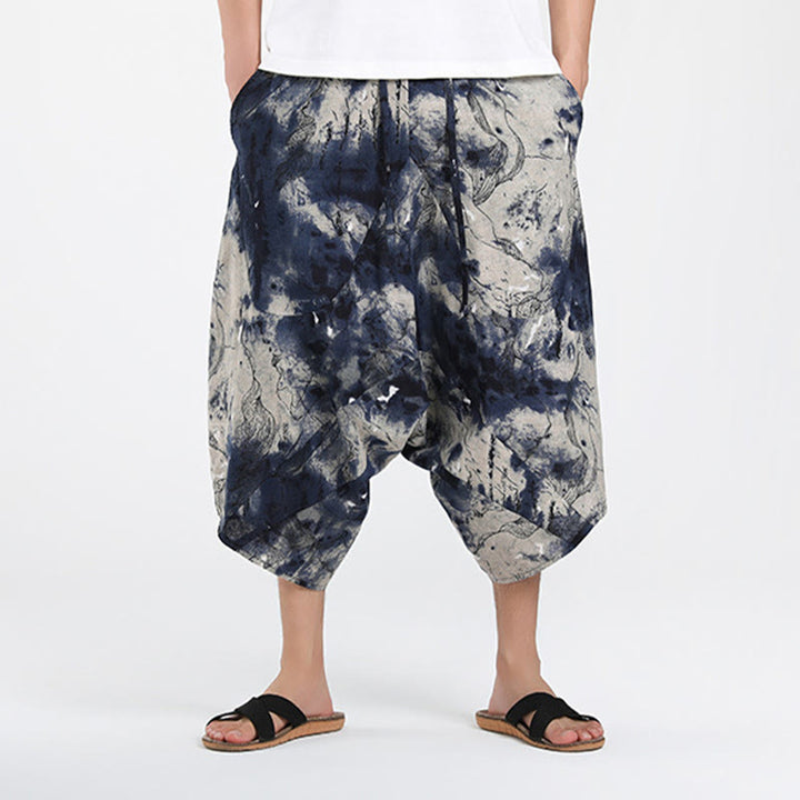 Buddha Stones Sommerliche Boho-Caprihose mit Kordelzug, abstraktem geometrischem Muster und Tasche - image 33