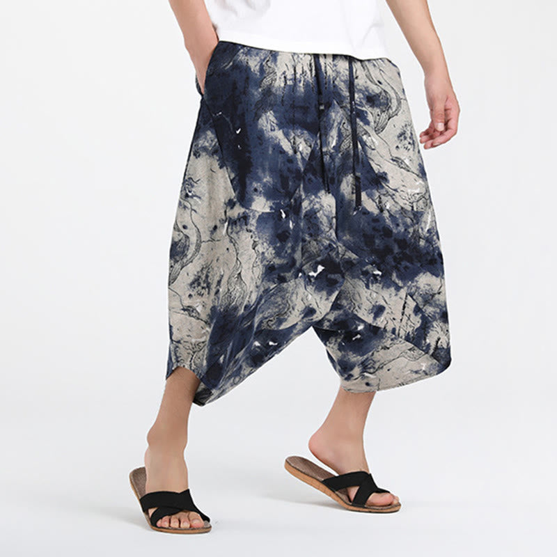 Buddha Stones Sommerliche Boho-Caprihose mit Kordelzug, abstraktem geometrischem Muster und Tasche - image 34
