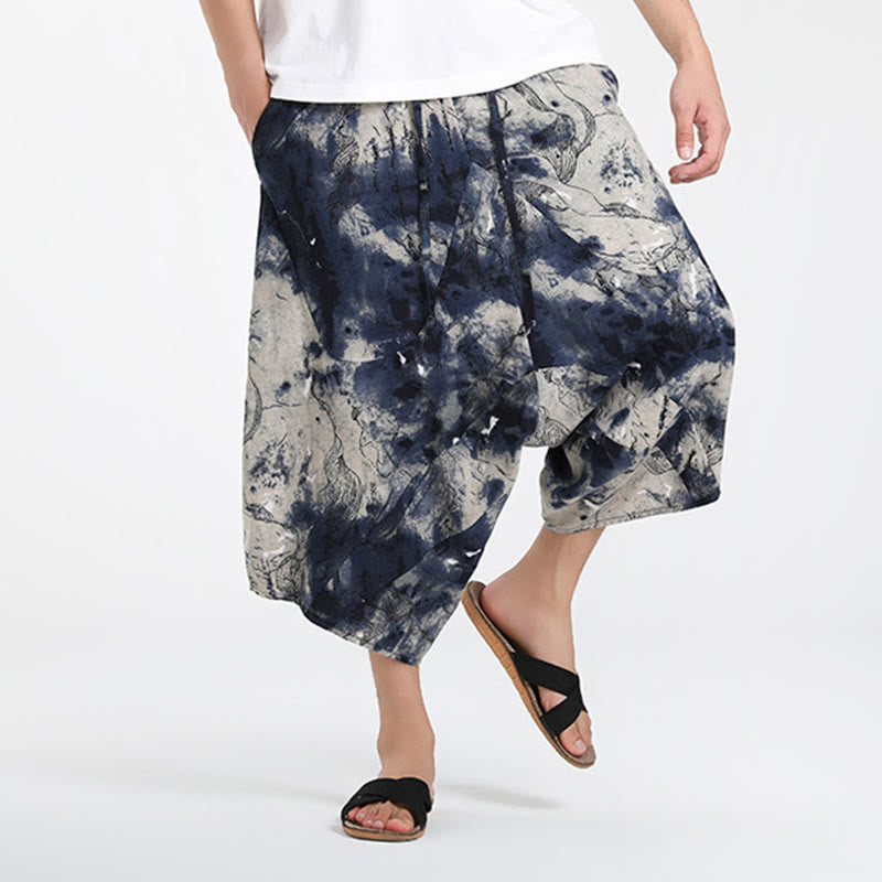 Buddha Stones Sommerliche Boho-Caprihose mit Kordelzug, abstraktem geometrischem Muster und Tasche - image 37