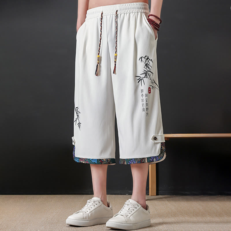 Buddha Stones Sommerliche Tang Style Freizeithose mit Kordelzug und Bambusprint, gerades Bein, mit Tasche - image 16