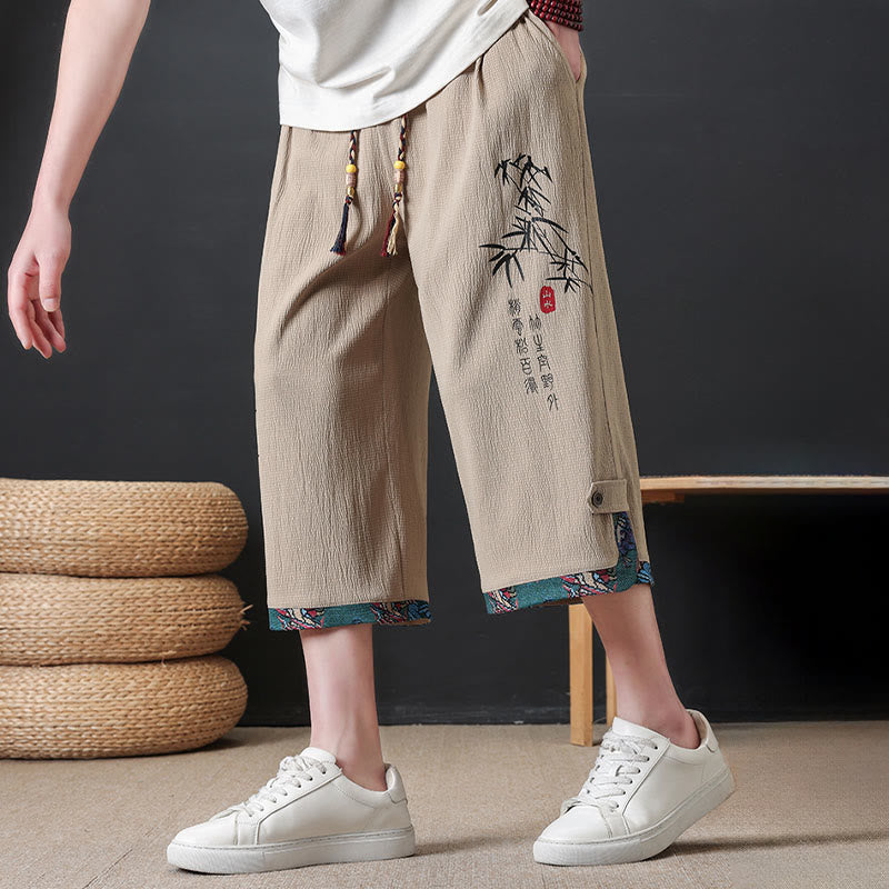 Buddha Stones Sommerliche Tang Style Freizeithose mit Kordelzug und Bambusprint, gerades Bein, mit Tasche - image 13