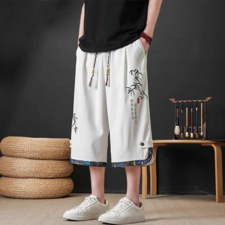 Buddha Stones Sommerliche Tang Style Freizeithose mit Kordelzug und Bambusprint, gerades Bein, mit Tasche - Weiß - US/UK/AU46, EU56 (4XL) - image 14