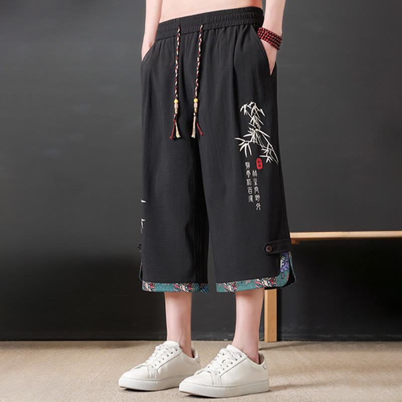 Buddha Stones Sommerliche Tang Style Freizeithose mit Kordelzug und Bambusprint, gerades Bein, mit Tasche - image 2