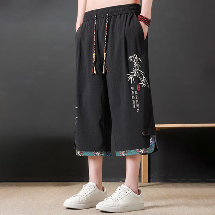 Buddha Stones Sommerliche Tang Style Freizeithose mit Kordelzug und Bambusprint, gerades Bein, mit Tasche - image 2