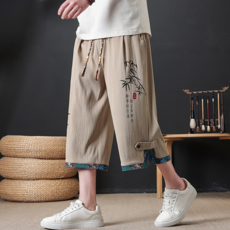 Buddha Stones Sommerliche Tang Style Freizeithose mit Kordelzug und Bambusprint, gerades Bein, mit Tasche - Bräunen - US/UK/AU46, EU56 (4XL) - image 9