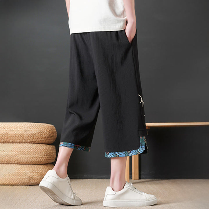 Buddha Stones Sommerliche Tang Style Freizeithose mit Kordelzug und Bambusprint, gerades Bein, mit Tasche - image 3