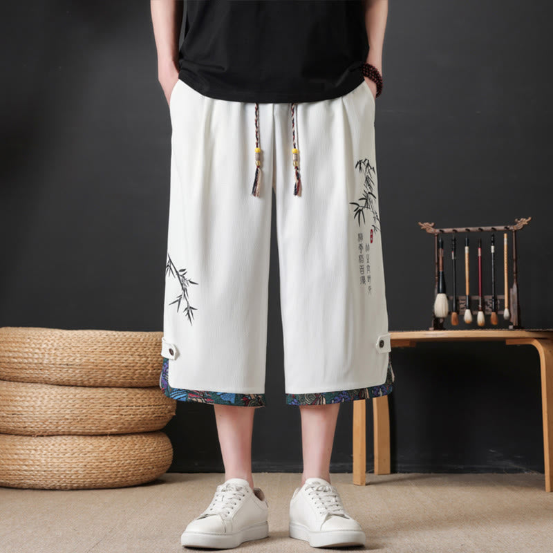 Buddha Stones Sommerliche Tang Style Freizeithose mit Kordelzug und Bambusprint, gerades Bein, mit Tasche - image 15