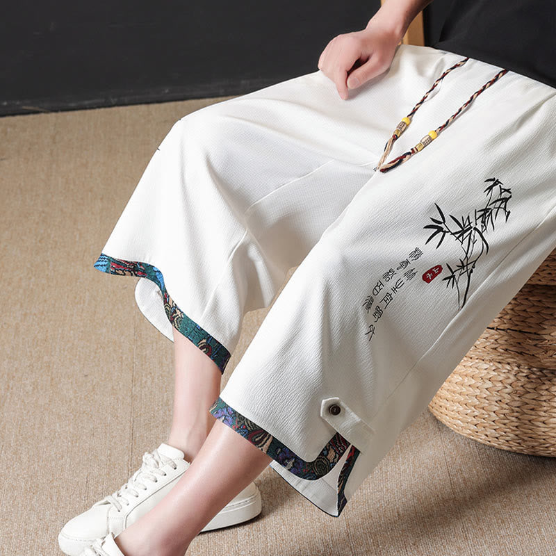 Buddha Stones Sommerliche Tang Style Freizeithose mit Kordelzug und Bambusprint, gerades Bein, mit Tasche - image 19