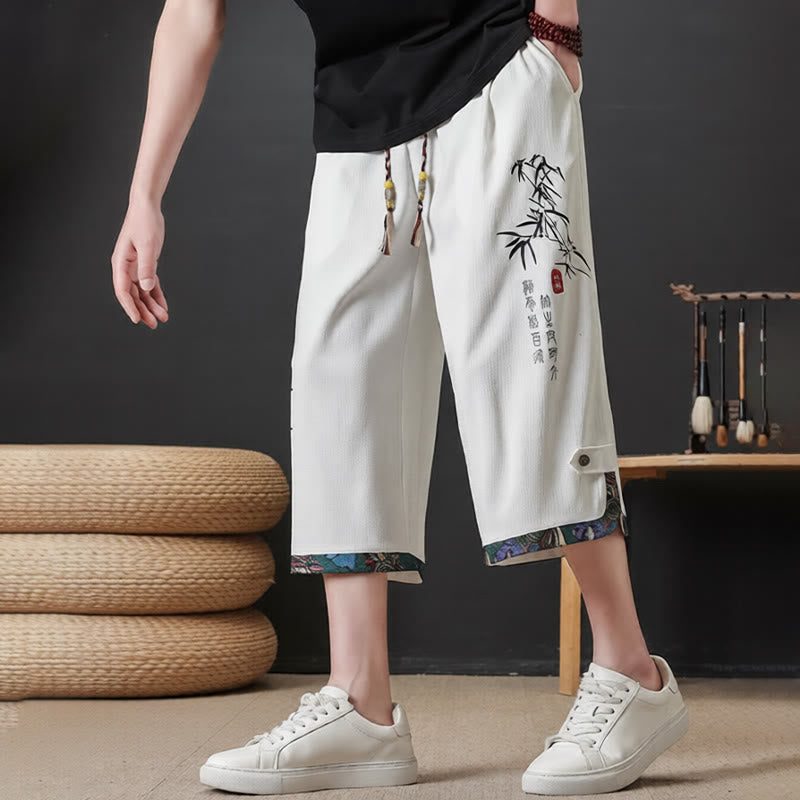 Buddha Stones Sommerliche Tang Style Freizeithose mit Kordelzug und Bambusprint, gerades Bein, mit Tasche - image 18