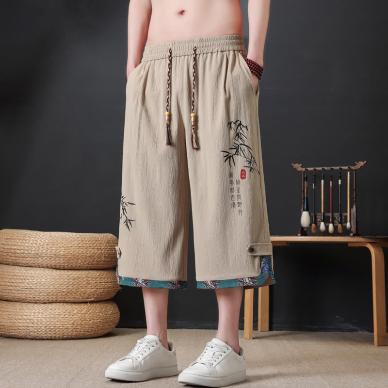 Buddha Stones Sommerliche Tang Style Freizeithose mit Kordelzug und Bambusprint, gerades Bein, mit Tasche - image 12
