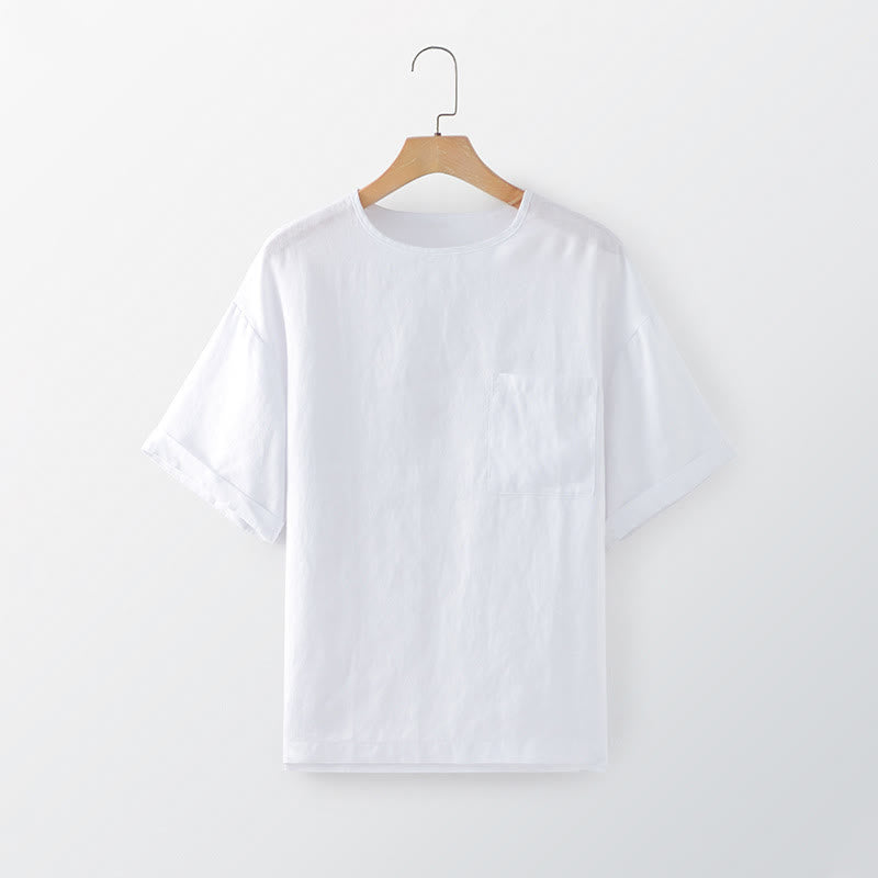 Buddha Stones Lässiges, minimalistisches Sommer-T-Shirt für Herren mit Rundhalsausschnitt, kurzen Ärmeln und aufgesetzter Tasche - Weiß - US/UK/AU44, EU54 (3XL) - image 3