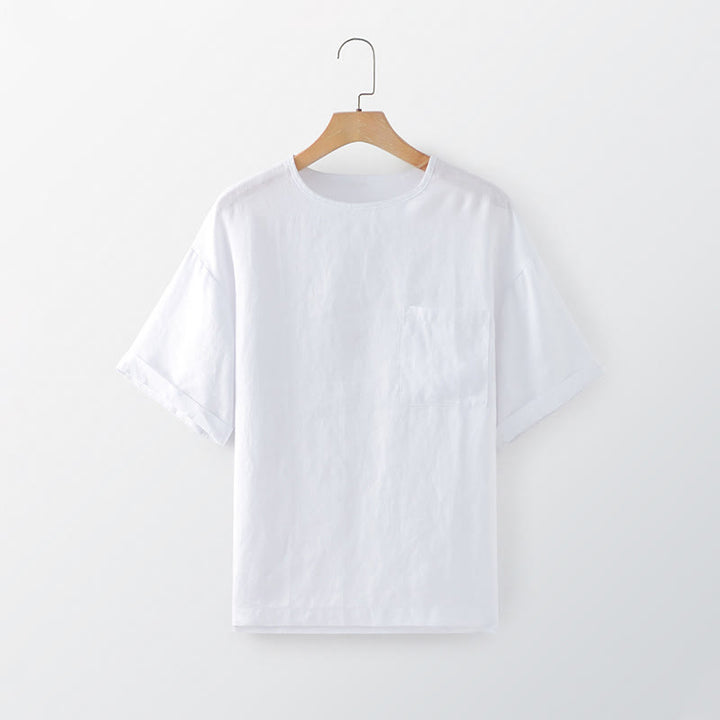 Buddha Stones Lässiges, minimalistisches Sommer-T-Shirt für Herren mit Rundhalsausschnitt, kurzen Ärmeln und aufgesetzter Tasche - Weiß - US/UK/AU44, EU54 (3XL) - image 3