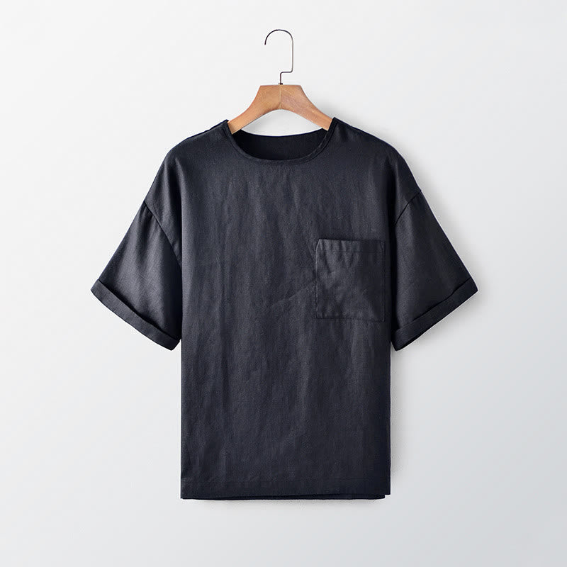 Buddha Stones Lässiges, minimalistisches Sommer-T-Shirt für Herren mit Rundhalsausschnitt, kurzen Ärmeln und aufgesetzter Tasche - Schwarz - US/UK/AU44, EU54 (3XL) - image 0