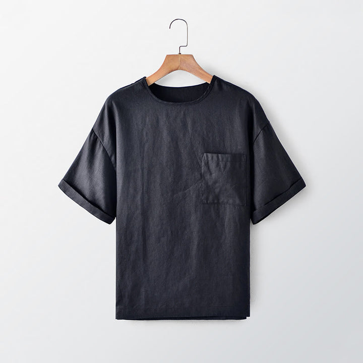 Buddha Stones Lässiges, minimalistisches Sommer-T-Shirt für Herren mit Rundhalsausschnitt, kurzen Ärmeln und aufgesetzter Tasche - Schwarz - US/UK/AU44, EU54 (3XL) - image 0