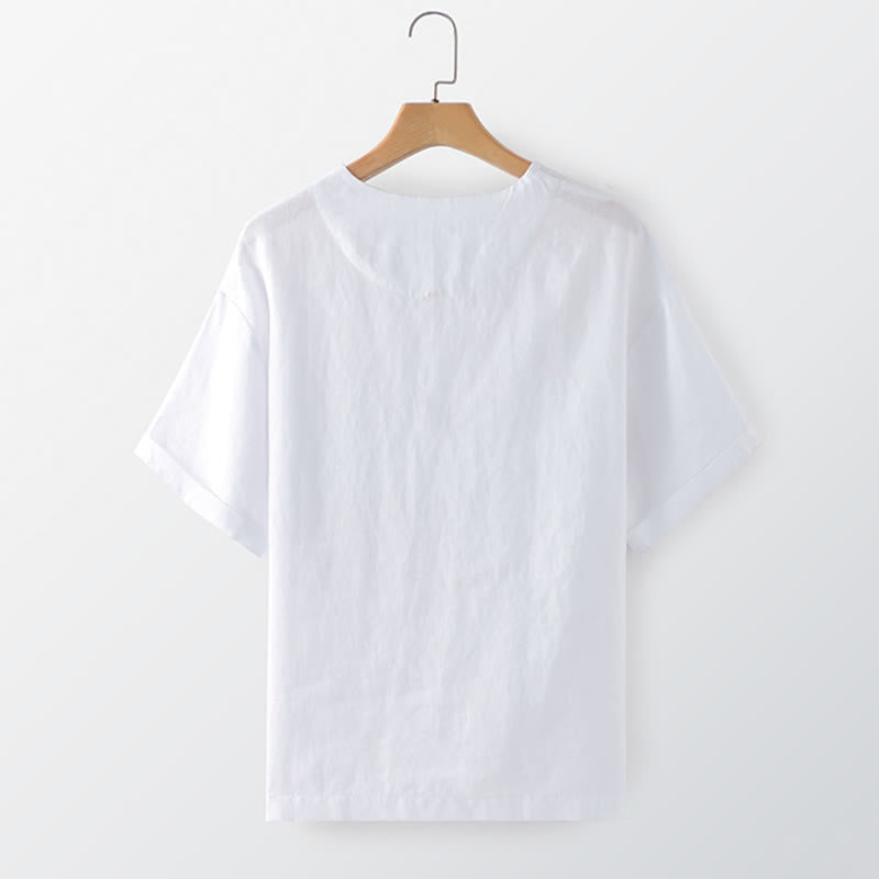 Buddha Stones Lässiges, minimalistisches Sommer-T-Shirt für Herren mit Rundhalsausschnitt, kurzen Ärmeln und aufgesetzter Tasche - image 4