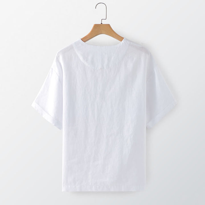 Buddha Stones Lässiges, minimalistisches Sommer-T-Shirt für Herren mit Rundhalsausschnitt, kurzen Ärmeln und aufgesetzter Tasche - image 4