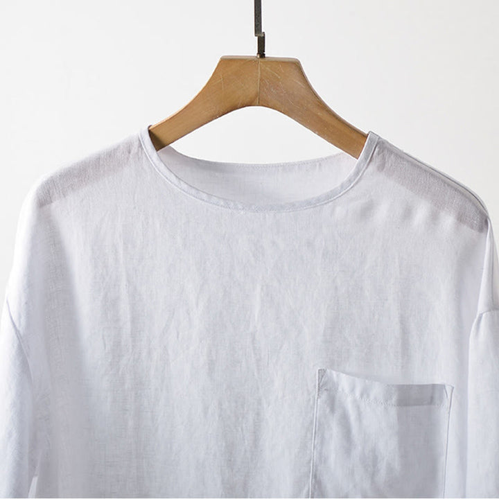 Buddha Stones Lässiges, minimalistisches Sommer-T-Shirt für Herren mit Rundhalsausschnitt, kurzen Ärmeln und aufgesetzter Tasche - image 7