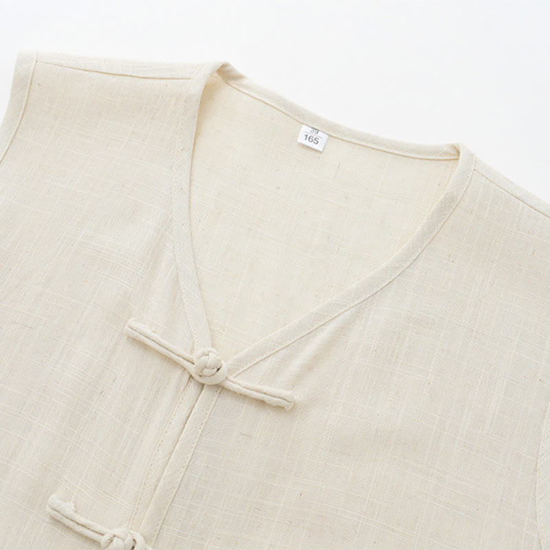 Buddha Stones Sommerliches Tanktop im Tang-Stil mit Froschknopfleiste, ärmellos, mit Tasche - image 3