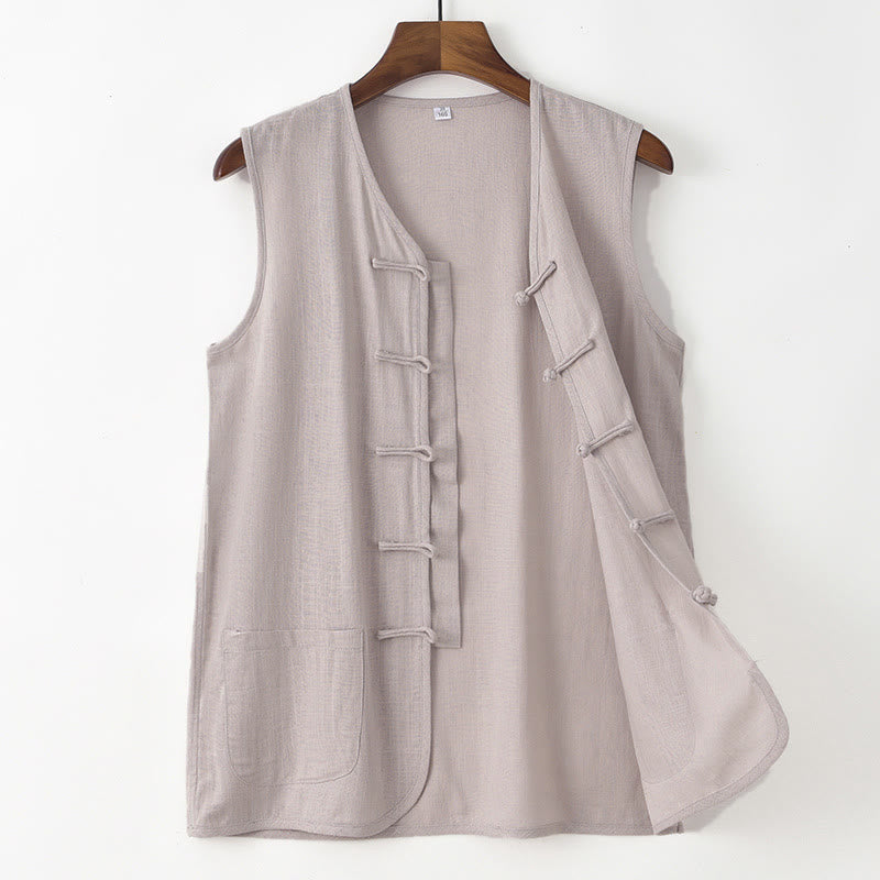 Buddha Stones Sommerliches Tanktop im Tang-Stil mit Froschknopfleiste, ärmellos, mit Tasche - Hellgrau - US/UK/AU48, EU58 (4XL) - image 1