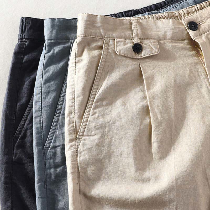 Buddha Stones Lässige, minimalistische Herrenshorts mit Knopf und Reißverschluss aus Baumwoll-Leinen-Mischgewebe für Frühling und Sommer mit Tasche – ideal für Frühling und Sommer. - image 23