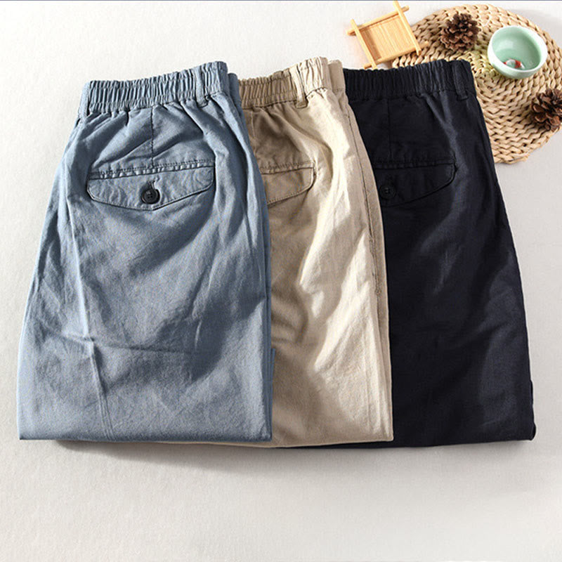 Buddha Stones Lässige, minimalistische Herrenshorts mit Knopf und Reißverschluss aus Baumwoll-Leinen-Mischgewebe für Frühling und Sommer mit Tasche – ideal für Frühling und Sommer. - image 22