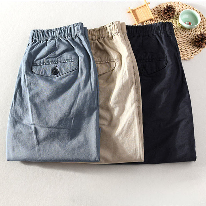 Buddha Stones Lässige, minimalistische Herrenshorts mit Knopf und Reißverschluss aus Baumwoll-Leinen-Mischgewebe für Frühling und Sommer mit Tasche – ideal für Frühling und Sommer. - image 22