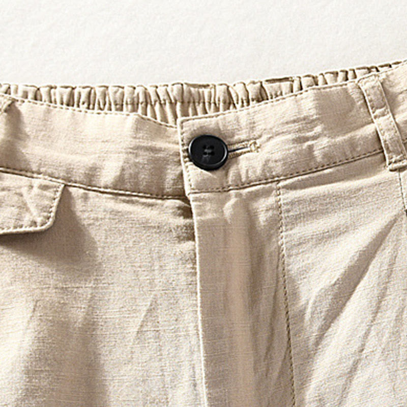 Buddha Stones Lässige, minimalistische Herrenshorts mit Knopf und Reißverschluss aus Baumwoll-Leinen-Mischgewebe für Frühling und Sommer mit Tasche – ideal für Frühling und Sommer. - image 2