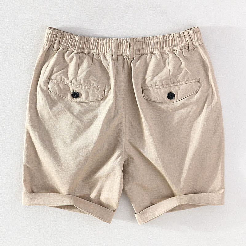 Buddha Stones Lässige, minimalistische Herrenshorts mit Knopf und Reißverschluss aus Baumwoll-Leinen-Mischgewebe für Frühling und Sommer mit Tasche – ideal für Frühling und Sommer. - image 1