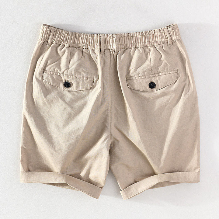 Buddha Stones Lässige, minimalistische Herrenshorts mit Knopf und Reißverschluss aus Baumwoll-Leinen-Mischgewebe für Frühling und Sommer mit Tasche – ideal für Frühling und Sommer. - image 1