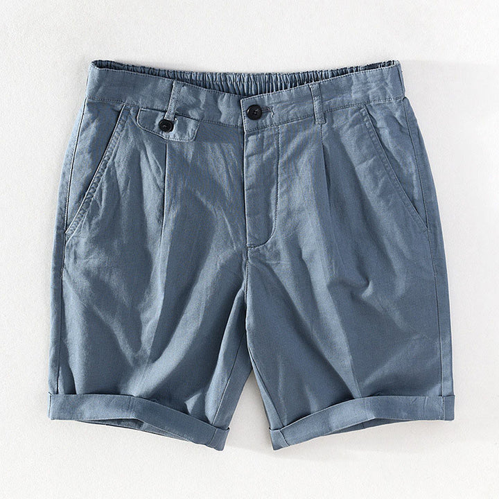 Buddha Stones Lässige, minimalistische Herrenshorts mit Knopf und Reißverschluss aus Baumwoll-Leinen-Mischgewebe für Frühling und Sommer mit Tasche – ideal für Frühling und Sommer. - Hellstahlblau - US/ UK/AU42, EU52 (3XL) - image 17