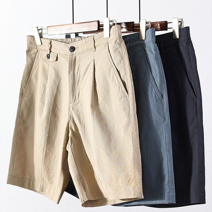 Buddha Stones Lässige, minimalistische Herrenshorts mit Knopf und Reißverschluss aus Baumwoll-Leinen-Mischgewebe für Frühling und Sommer mit Tasche – ideal für Frühling und Sommer. - image 21