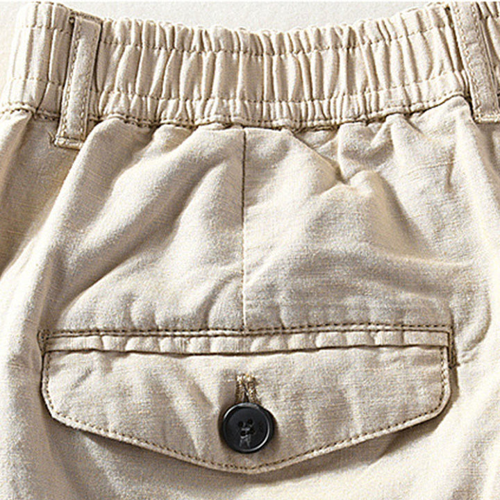 Buddha Stones Lässige, minimalistische Herrenshorts mit Knopf und Reißverschluss aus Baumwoll-Leinen-Mischgewebe für Frühling und Sommer mit Tasche – ideal für Frühling und Sommer. - image 6