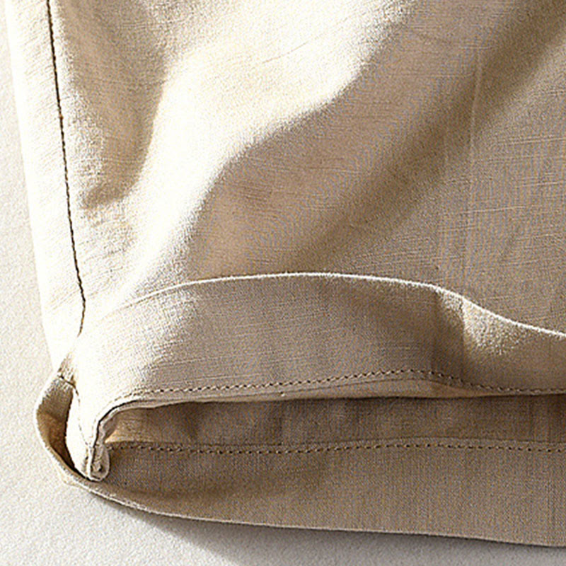 Buddha Stones Lässige, minimalistische Herrenshorts mit Knopf und Reißverschluss aus Baumwoll-Leinen-Mischgewebe für Frühling und Sommer mit Tasche – ideal für Frühling und Sommer. - image 7